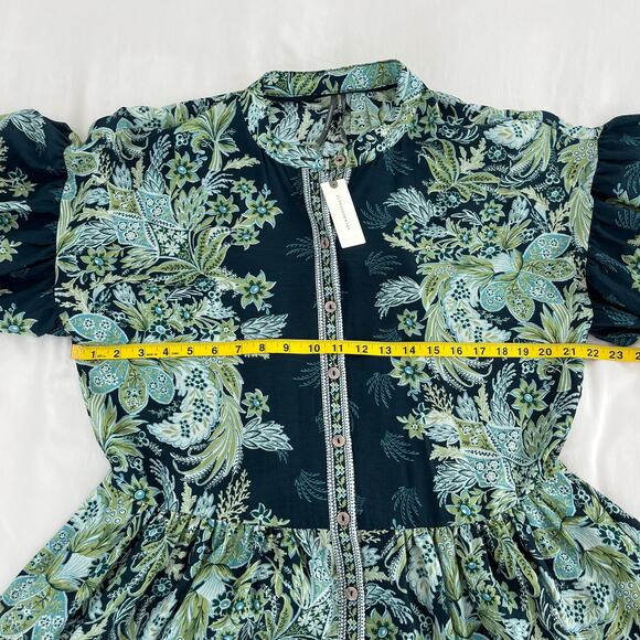 Anthropologie NWT Blue and Green Button Up Janelle Tunic Oversized Dress Small - Picture 8 of 15